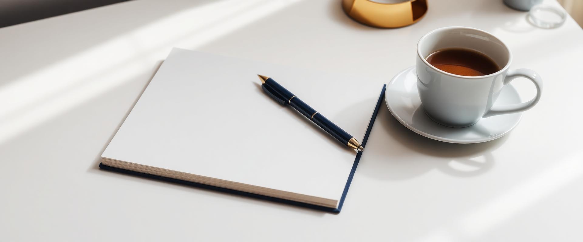 Desk with notebook and coffee